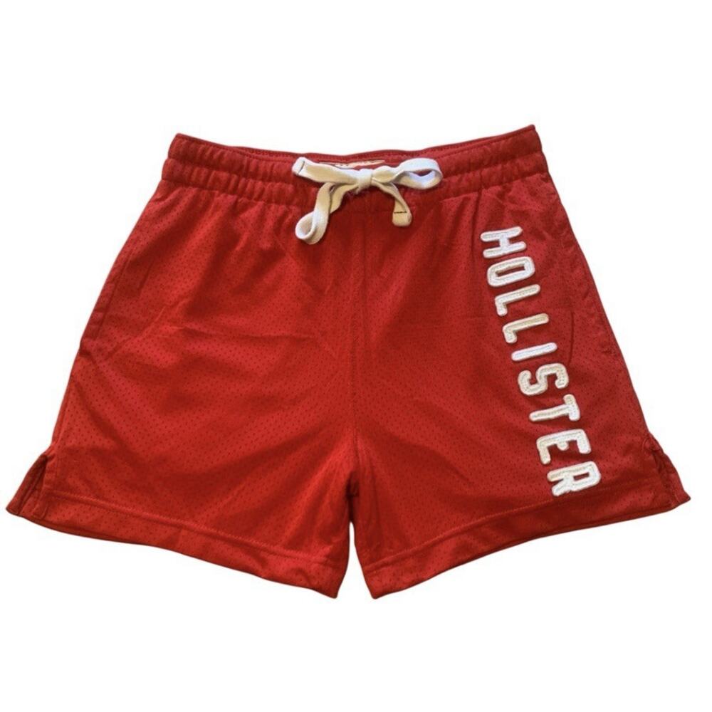Hollister Men’s Gym Shorts Sz Small Red Mesh Basketball Athletic Logo Spell Out